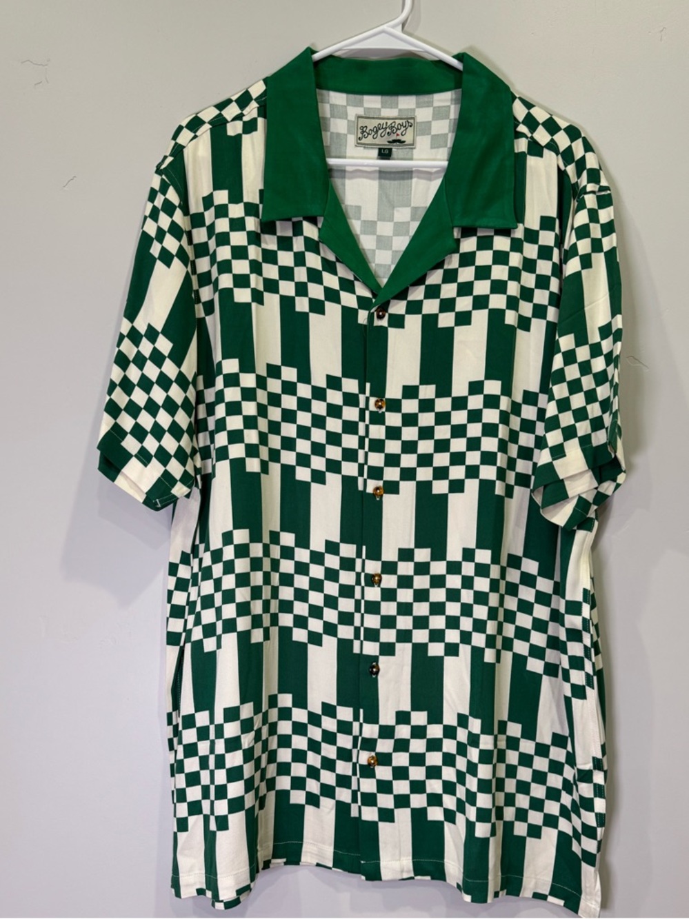 Bogey Boys Green & White Checkerboard Golf Polo Button Down Shirt
